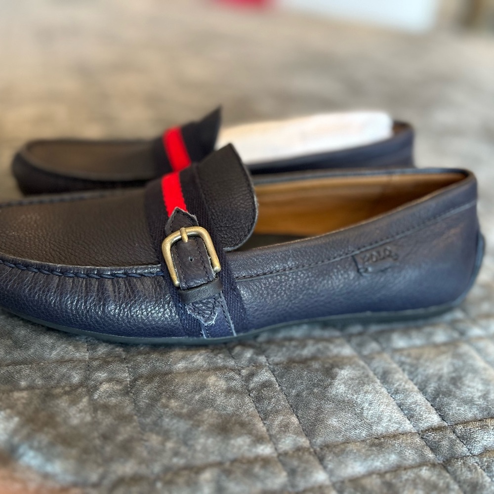 Polo by Ralph Lauren Blue and Red Loafers with Gold Buckle